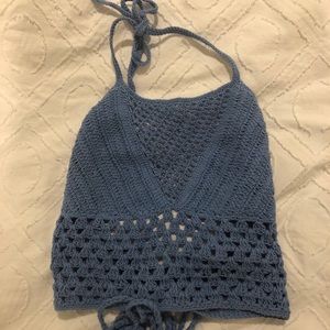 BLUE KNIT HALTER TOP